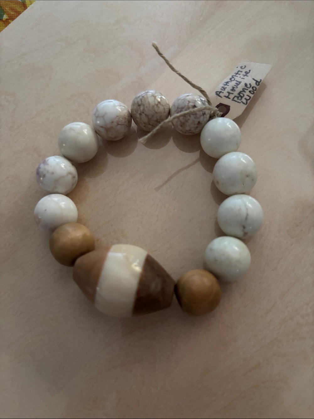 Beaded White and Tan Stretch Bracelet